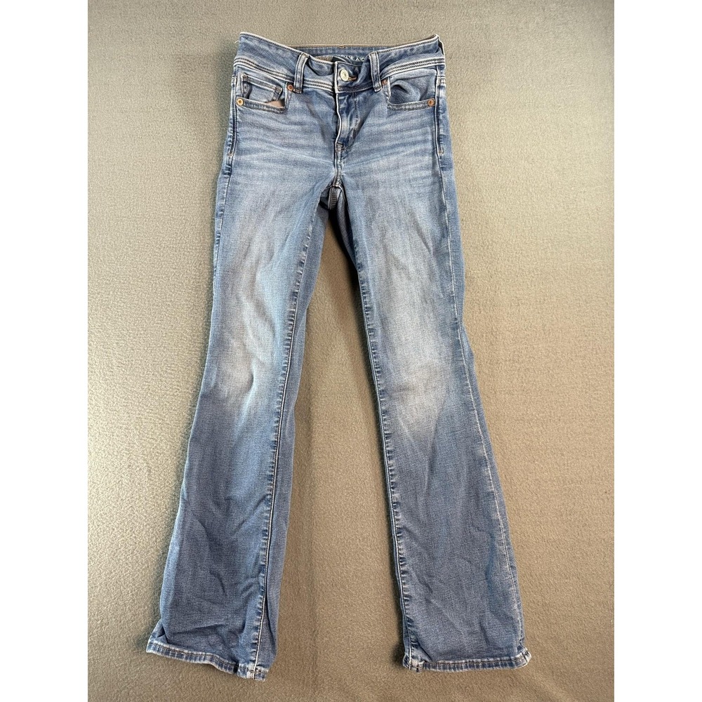 American Eagle Kick Boot Jeans Womens 0 Short Light Blue Low Rise Stretch Denim